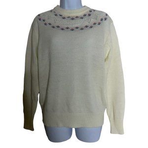 Vintage Helen Harper Cream Floral Acrylic 1970's Pullover Sweater EU 42 US M